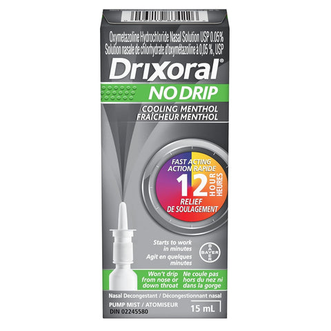 Drixoral No Drip Cooling Menthol Nasal Decongestant Pump Mist 15mL - YesWellness.com