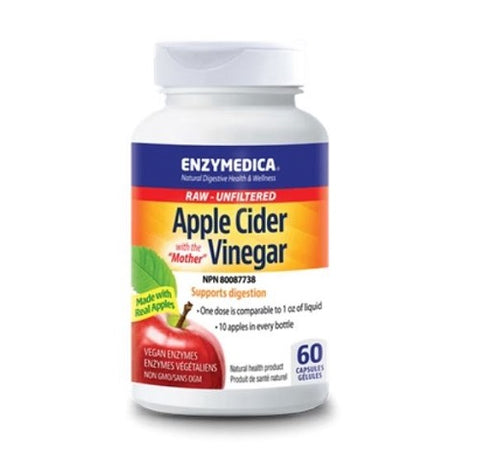 Expires August 2024 Clearance Enzymedica Raw Apple Cider Vinegar with the "Mother" 60 Capsules - YesWellness.com