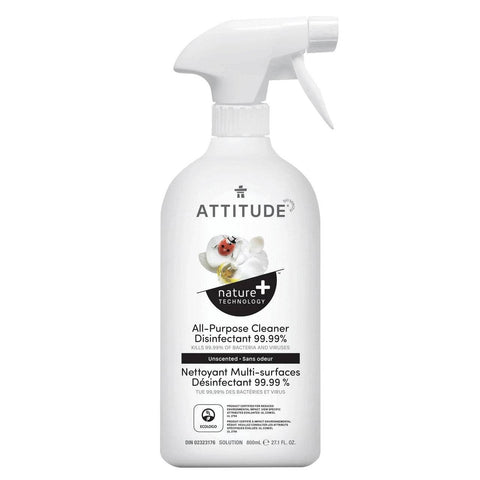 Attitude Nature + All Purpose Cleaner Disinfectant 99.9% Unscented 800 ml - YesWellness.com
