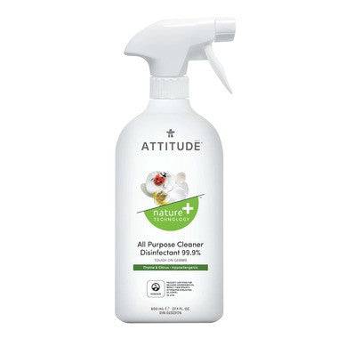 Attitude Nature+ All Purpose Cleaner Disinfectant Spray Thyme & Citrus 800 ml - YesWellness.com
