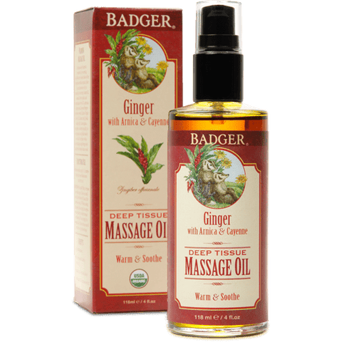 Badger Balm Ginger Deep Tissue Massage Oil with Arnica & Cayenne 118mL - YesWellness.com
