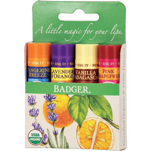Badger Balms Classic Lip Balm Sticks Pack 4 x 4.2g (Green Box) - YesWellness.com