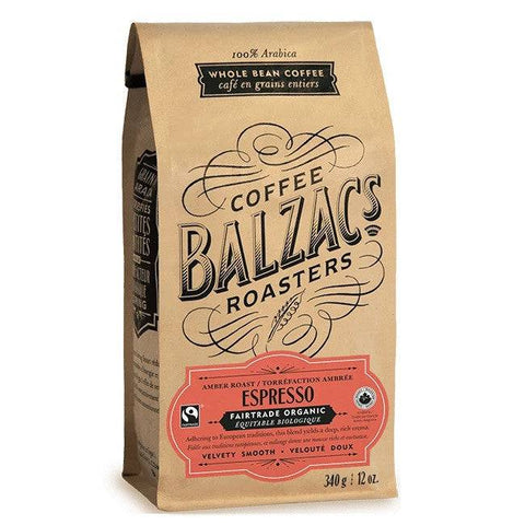 Balzac's Coffee Roasters Whole Bean Coffee Amber Roast Espresso Fairtrade Organic Velvety Smooth 340g - YesWellness.com