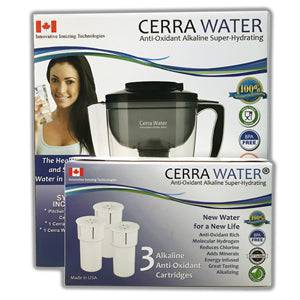 Cerra Water Pitcher + 3 Pack of Replacement Cartridges Bundle - YesWellness.com