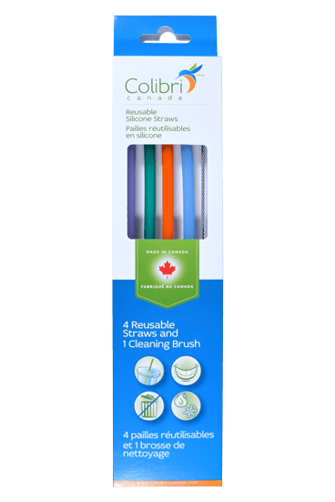 Colibri Reusable Silicone Straws and Cleaning Brush 5 Pack - YesWellness.com