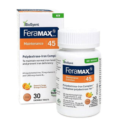 Feramax Maintenance 45 Polydextrose - Iron Complex Orange Flavor 30 Chewable Tablets - YesWellness.com