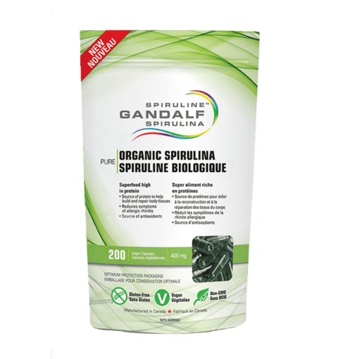 Flora Health Gandalf Spirulina Organic Spirulina 400mg -200 Vegan capsules - YesWellness.com