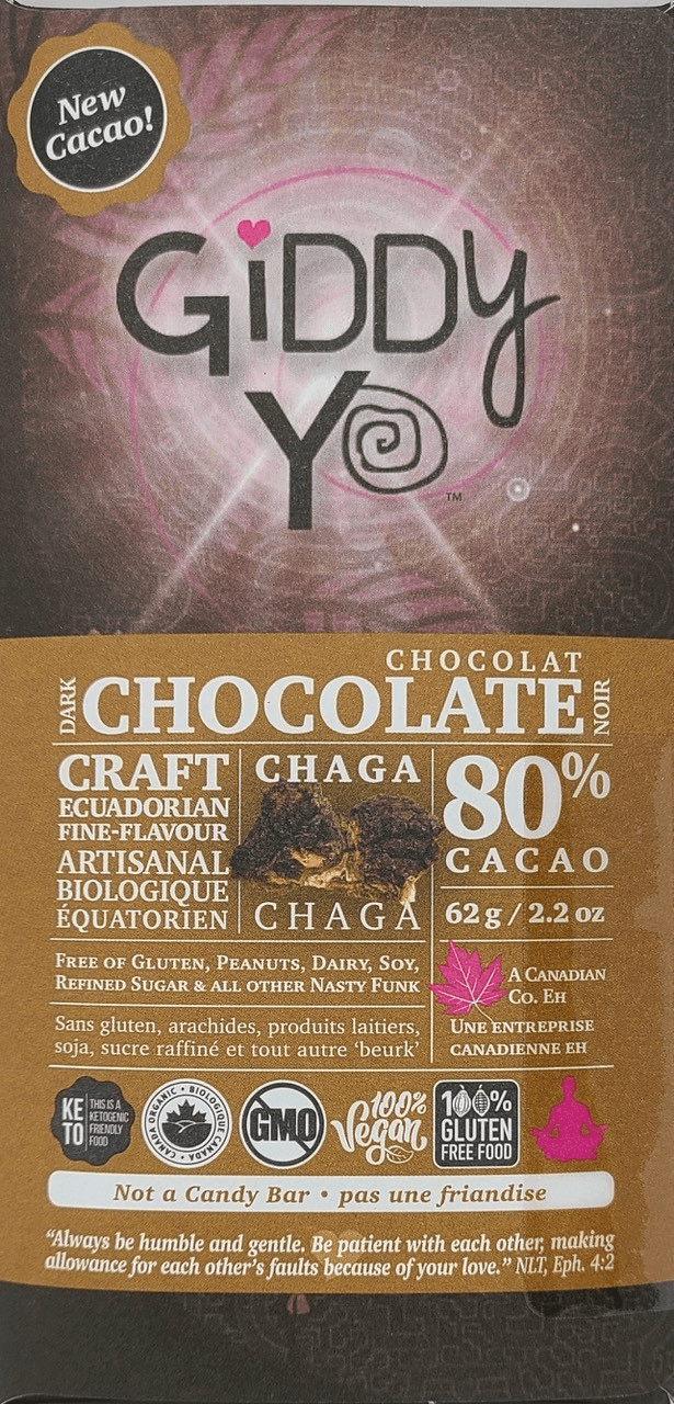 Giddy YoYo Chaga Certified Organic Dark Chocolate Bar