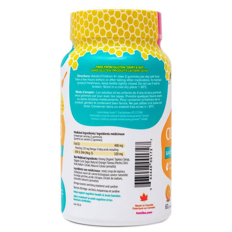 Honibe GummieBees Omega-3 Brain Health- Natural Orange Flavour 60 Gummies - YesWellness.com