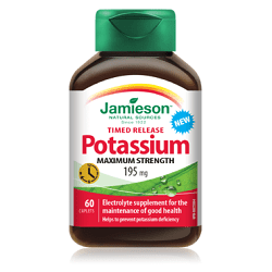 Jamieson Timed Release Product Potassium Maximum Strength 195mg 60 Caplets - YesWellness.com