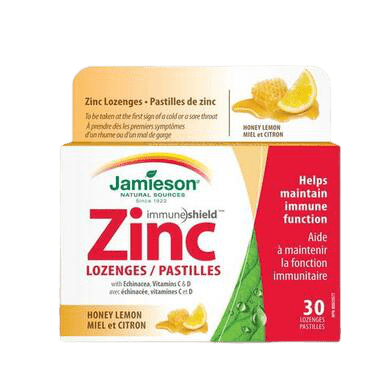 Jamieson Zinc with Echinacea and Vitamin C & D -  Lemon 30 Lozenges - YesWellness.com