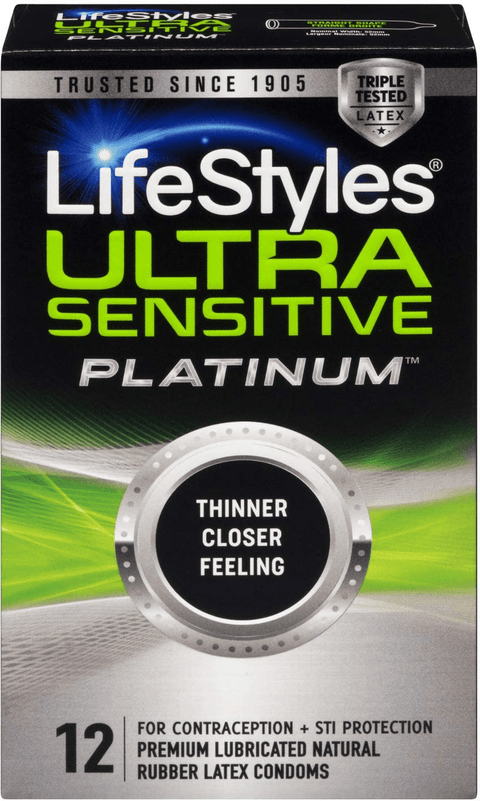 LifeStyles Ultra Sensitive Platinum Premium Lubricated Natural Rubber Latex Condoms 12 Count - YesWellness.com