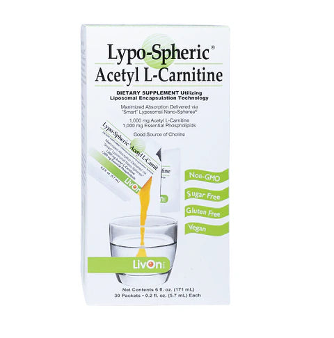 Expires August 2024 Clearance LivOn Labs Lypo-Spheric Acetyl L-Carnitine 30 Packet Box - YesWellness.com