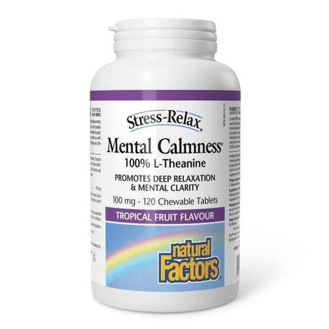 Natural Factors Stress-Relax Mental Calmness 100% L-Theanine 100mg Tropical Fruit Flavour Chewable Tablets - YesWellness.com