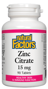 Natural Factors Zinc Citrate 15mg Tablets - 90 tablets - YesWellness.com