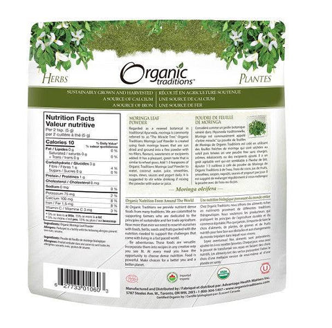 Organic Traditions Moringa Leaf Powder 200 grams - YesWellness.com