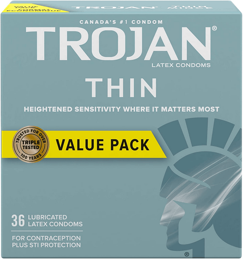Trojan Thin Lubricated Latex Condoms 36 Count - YesWellness.com