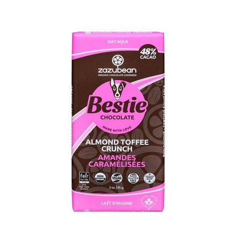 Zazubean Bestie Oat Milk Chocolate Almond Toffee Crunch 48% Cacao 12x85g Box - YesWellness.com