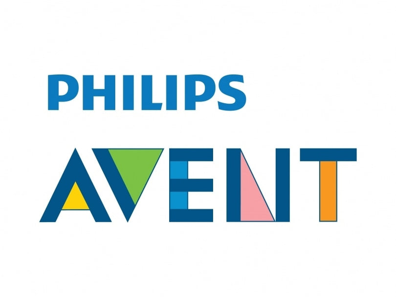 The Philips Avent logo shows “PHILIPS” in blue and “AVENT” in colorful, geometric letters, creating a playful and modern design for baby care branding.