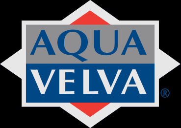 The Aqua Velva logo displays bold text in a diamond shape, with “AQUA” on a gray background and “VELVA” on blue, framed by red and white.