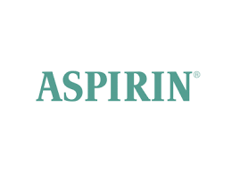 The ASPIRIN logo features the word “ASPIRIN” in all capital letters, displayed in a clean serif font with a soft green color on a light background, giving it a simple and clinical appearance.