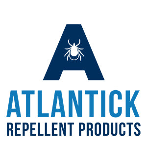 The Atlantick logo shows a bold blue “A” with a white tick inside, and the words “ATLANTICK REPELLENT PRODUCTS” written below in uppercase letters.