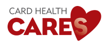 The logo shows “Card Health Cares” in simple text, with the word “CARES” in bold red and the letter “S” forming part of a red heart shape.