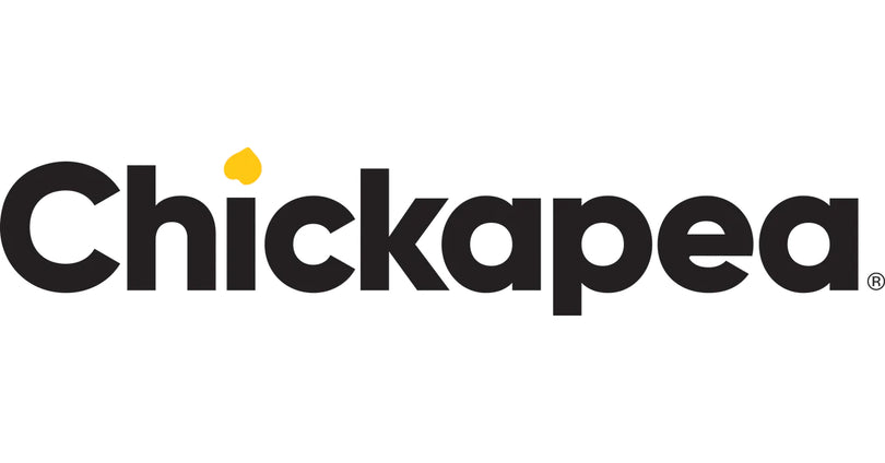 The Chickapea logo shows the brand name in bold black letters with a yellow chickpea dotting the “i.”