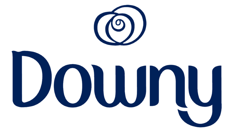 The Downy logo displays the brand name in dark blue, with a stylized swirl above it, symbolizing softness and freshness.