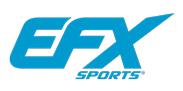 The EFX Sports logo features bold, angular letters “EFX” in bright blue with the word “SPORTS” in smaller blue text beneath it, creating a clean, modern athletic look.