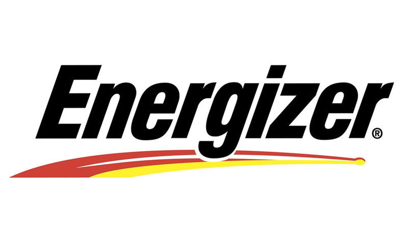 The Energizer logo features bold, black italicized text with a red and yellow swoosh underneath, symbolizing energy and motion.