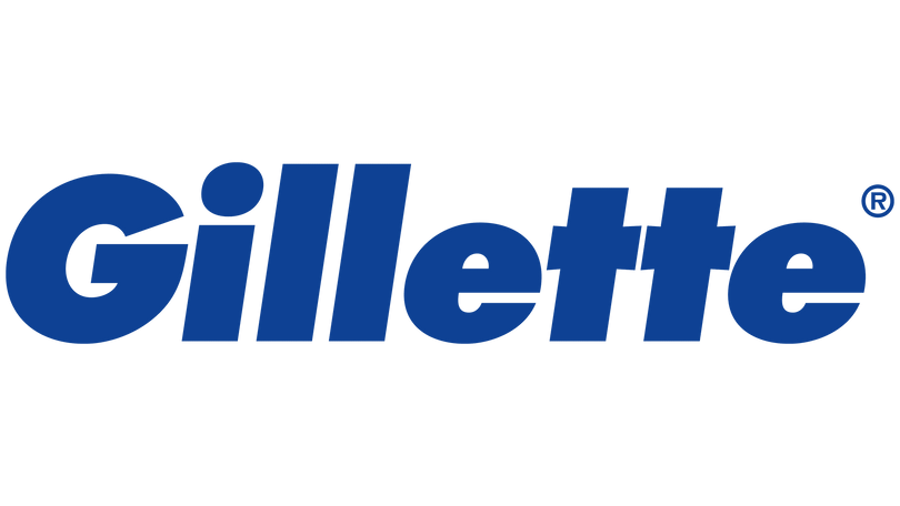The Gillette logo features bold, blue text with a clean and modern font, emphasizing the brand's strength and reliability in grooming and shaving products.