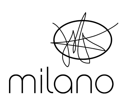 The Milano logo features modern lowercase text with a stylized oval signature above it, symbolizing artisanal craftsmanship and Italian heritage.