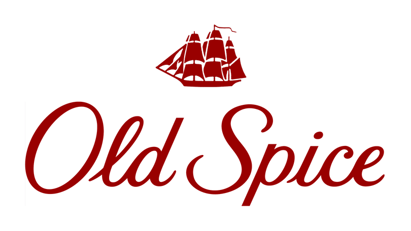 Old Spice logo features elegant red cursive lettering of the brand name “Old Spice” beneath a red illustration of a classic sailing ship, symbolizing tradition and masculinity.