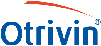 A bold blue wordmark reading “Otrivin,” with a red arc swooping above it.