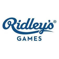 The Ridley’s Games logo features the brand name in flowing blue script lettering with the word “GAMES” in smaller uppercase text underneath.