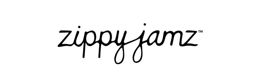 The ZippyJamz logo shows the brand name in lowercase, black, handwritten-style letters with a playful and friendly look.