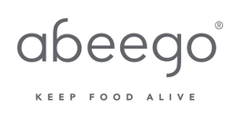 The Abeego logo features the word “abeego” written in smooth, rounded lowercase letters in gray, with the tagline “KEEP FOOD ALIVE” in smaller capital letters centered underneath.