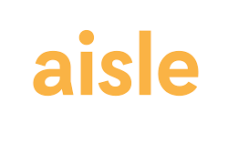 The Aisle logo features the brand name “aisle” in all lowercase letters, displayed in a bold, rounded, yellow-orange font.