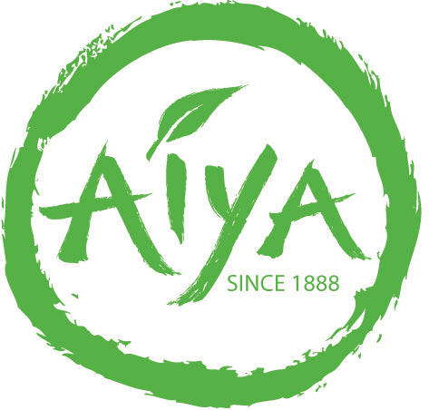 The Aiya logo shows the word “AIYA” in green brushstroke letters with a leaf above the “I,” encircled by a rough green circle, and the text “SINCE 1888.”