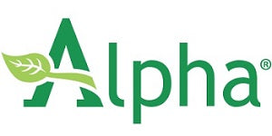 The Alpha Health logo features the word “Alpha” in green letters, with the capital “A” stylized to include a light green leaf across its middle, symbolizing natural wellness.