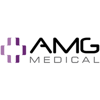 The AMG Medical logo features a stylized purple cross made of segmented blocks next to the bold black text “AMG” above the word “MEDICAL” in lighter gray capital letters.