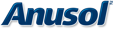 The ANUSOL logo displays the brand name in bold, italicized blue letters with a slight gradient, giving it a professional and medical appearance.