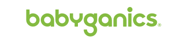 The Babyganics logo shows the brand name in bright green, rounded lowercase letters, giving it a playful and family-friendly look.