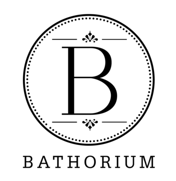The Bathorium logo features a bold “B” inside a dotted circle with decorative accents, and “BATHORIUM” in elegant uppercase text below, reflecting luxury and simplicity.