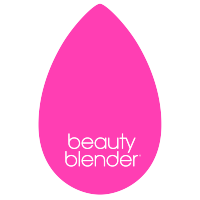 The Beautyblender logo features a bright pink teardrop shape resembling the brand’s iconic makeup sponge, with the word “beautyblender” in lowercase white letters centered at the bottom.