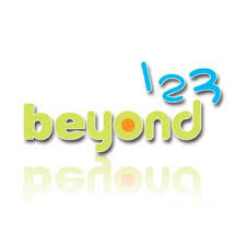 The Beyond123 logo shows the word “beyond” in light green with an orange dot in the “o,” and the numbers “123” in bright blue above it, creating a playful, child-focused look.