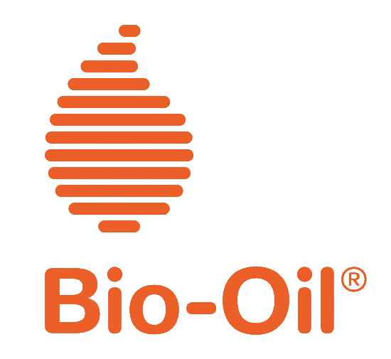 The Bio-Oil logo features bold orange text with a droplet-shaped design made of horizontal orange lines, symbolizing skincare and hydration.