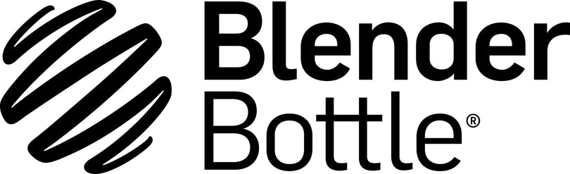 The BlenderBottle logo features a bold, modern sans-serif font with the words “Blender Bottle” stacked vertically beside a swirling wire whisk icon, representing the brand’s signature mixing ball.