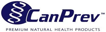 The CanPrev logo features a blue DNA helix beside the brand name, with the tagline "Premium Natural Health Products" below, symbolizing science and wellness.